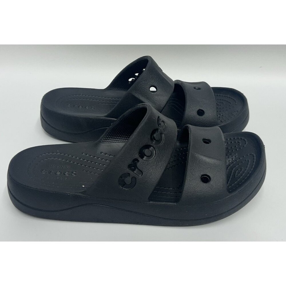Crocs Baya Platform Double Strap Sandals Women's Size 6 Black Comfort Slip On - Picture 2 of 8